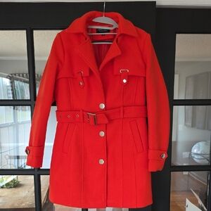 Vibrant Red Trench Coat with Belt